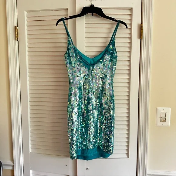 Cache turquoise sequin mini dress - Picture 5 of 7